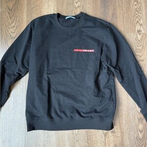 Prada Black Crewneck Sweatshirt with Red Logo Bar